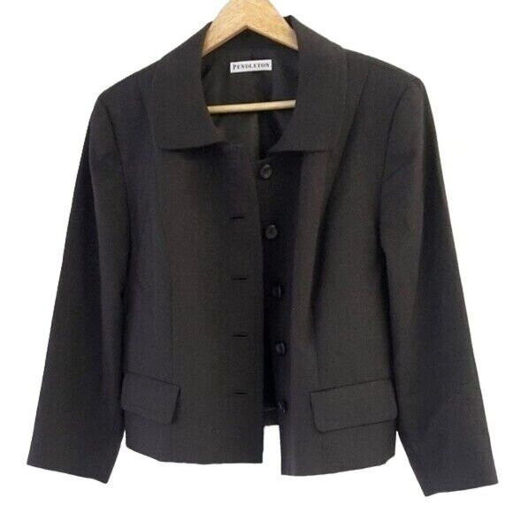 Pendleton Wool Jacket Blazer Brown Size 16 Lined 98% Virgin 5-Button Front READ - Picture 2 of 7